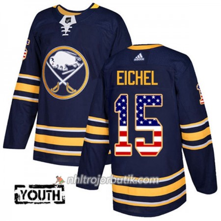 Barn Ishockey Buffalo Sabres Tröja Jack Eichel 15 Adidas 2017-2018 Marinblå USA Flag Fashion Authentic